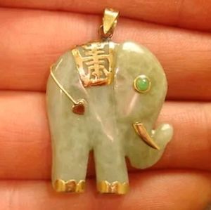 Solid 14K Jade Elephant Pendant